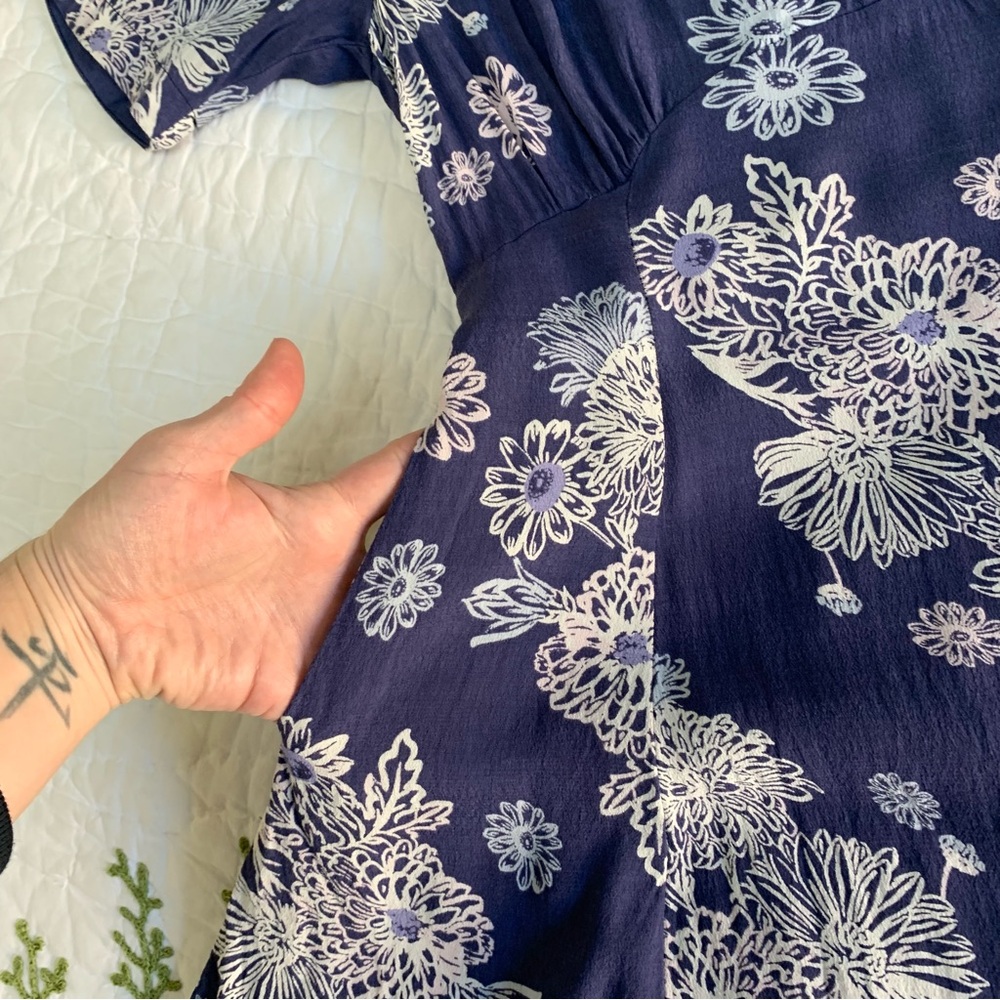 Free People Blue Hawaii Washed Blue Floral Print Short Sleeve Mini Dress - Picture 11 of 16